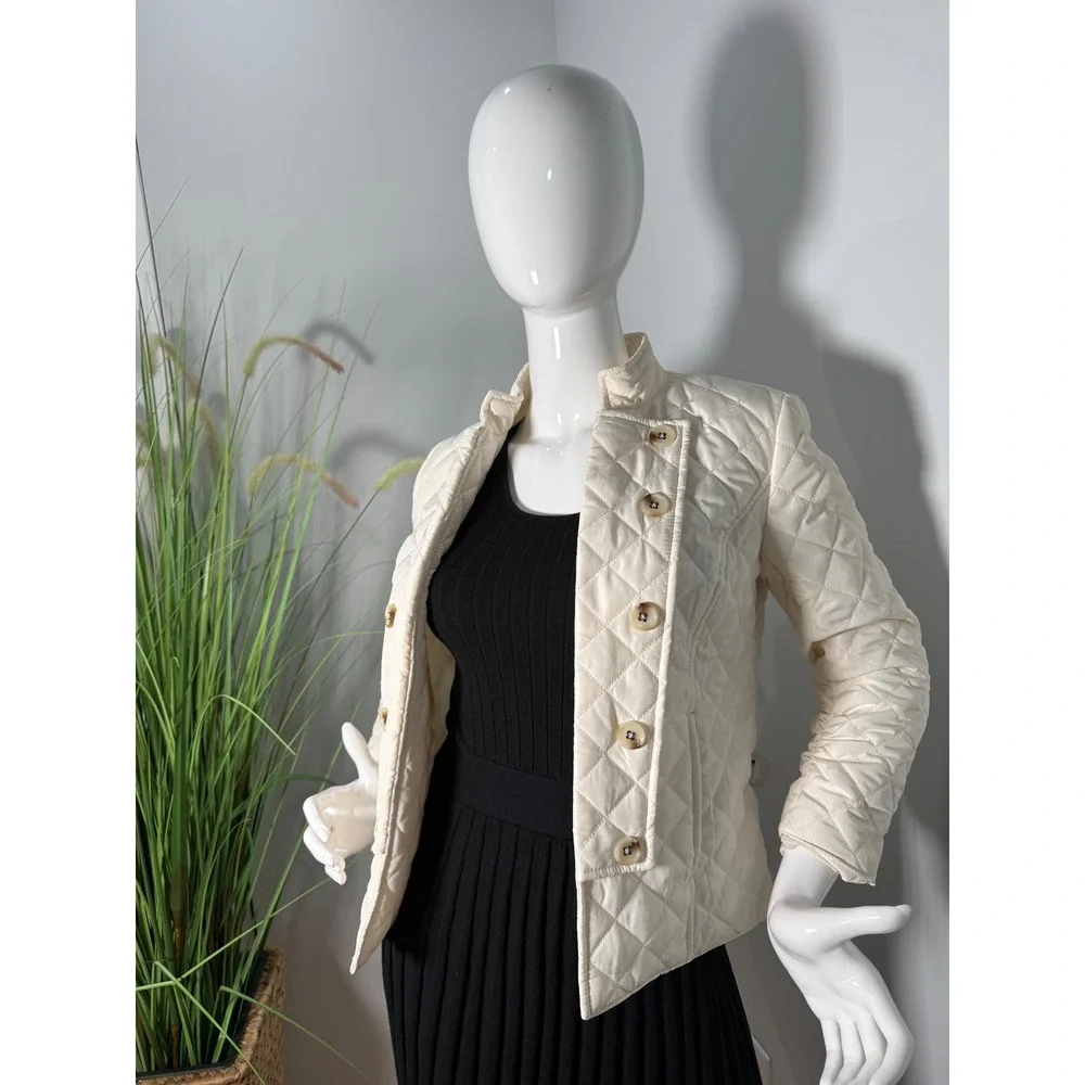 Jones New‎ York Quilted Military Jacket Cream Button Front Lightweight XS NEW